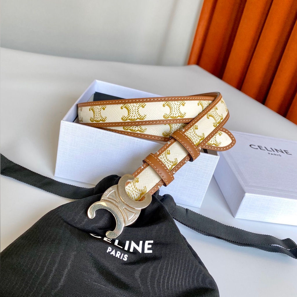 Celine Triomphe Series White & Brown Monogram Belt